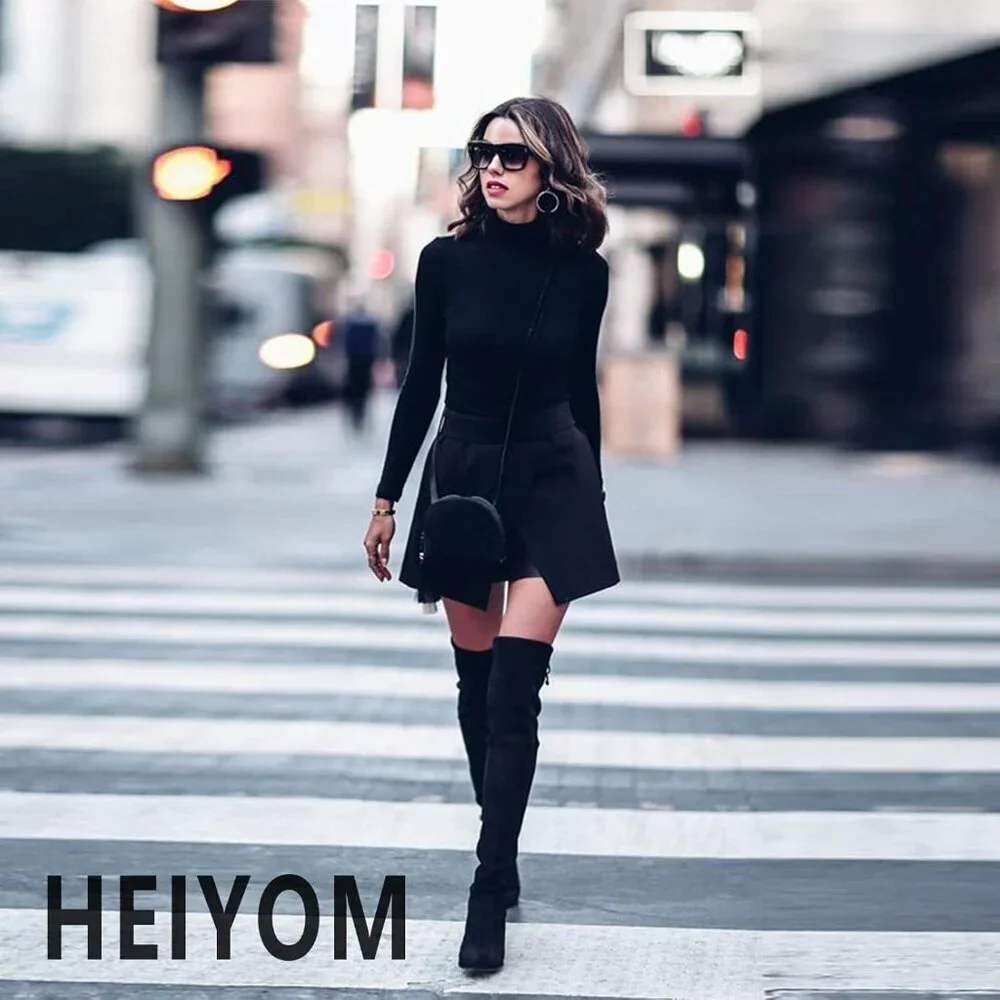 Women Black Pu Leather Pointed Toe Zipper Over The Knee Thigh High Long Boots